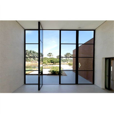 ODM Patio Black Aluminium Frame Glass Door With Grids One Side Fixed Or Swing
